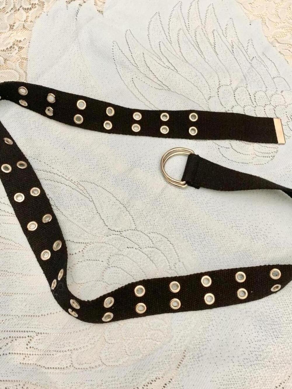 Y2K Black Canvas Double Grommet Belt Punk Grunge Mall Goth D-Ring Web Belt Emo